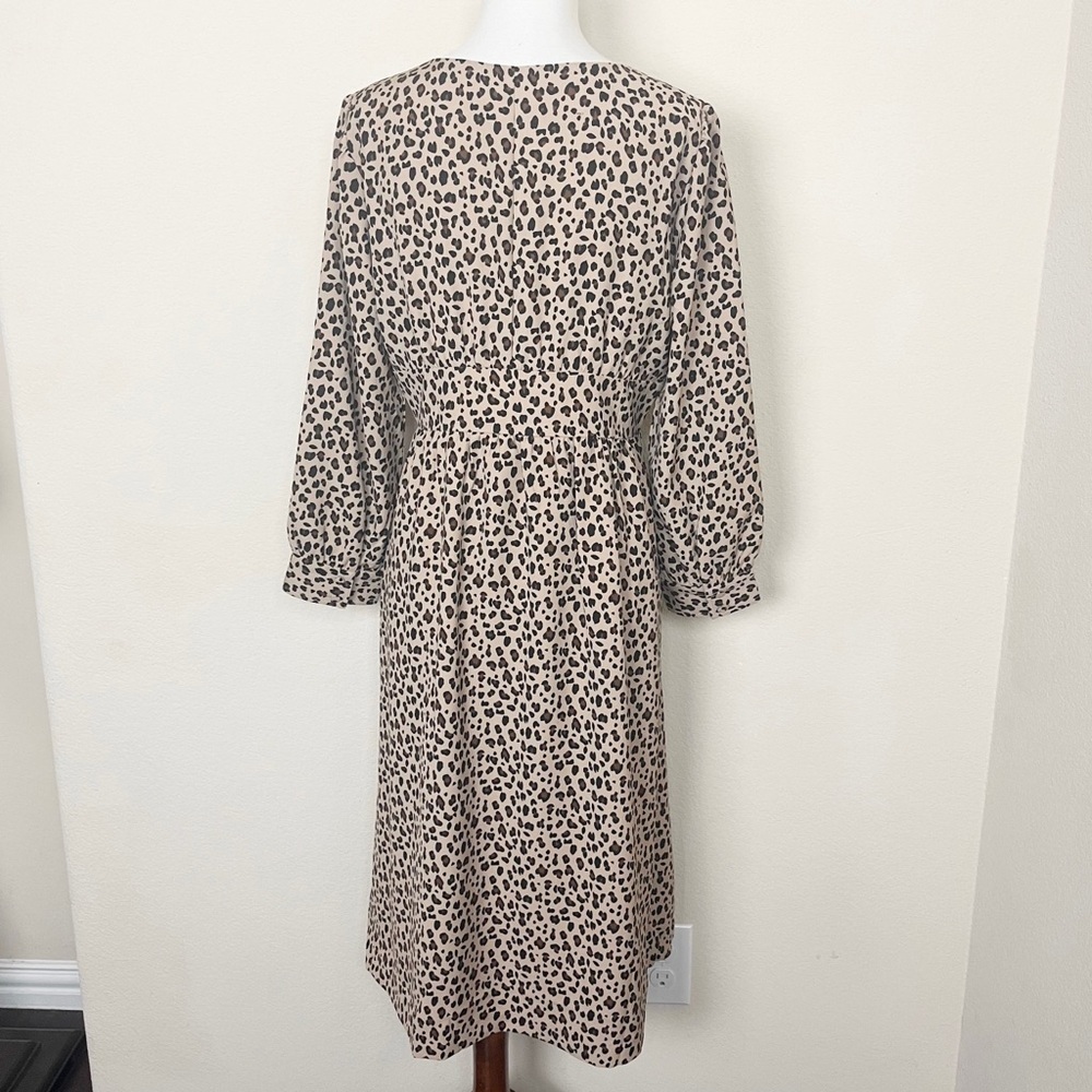 J. Crew Leopard Print Button Front A-Line Midi Dress Camel Mod - Picture 10 of 14
